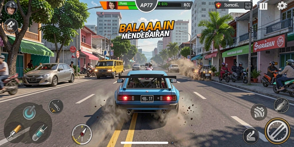 Screenshot dari API77 yang menunjukkan aksi balap yang menegangkan.