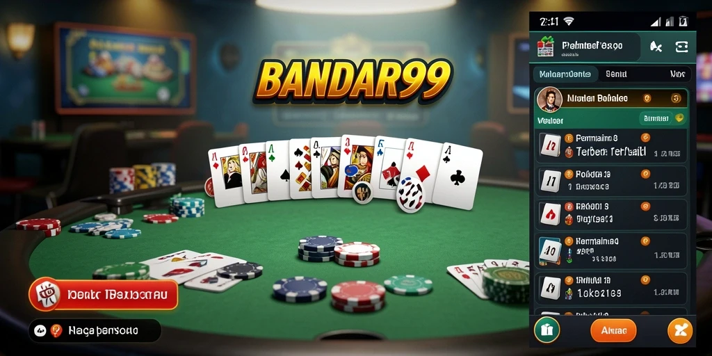 Tampilan gameplay Poker yang mendebarkan di BANDAR99.