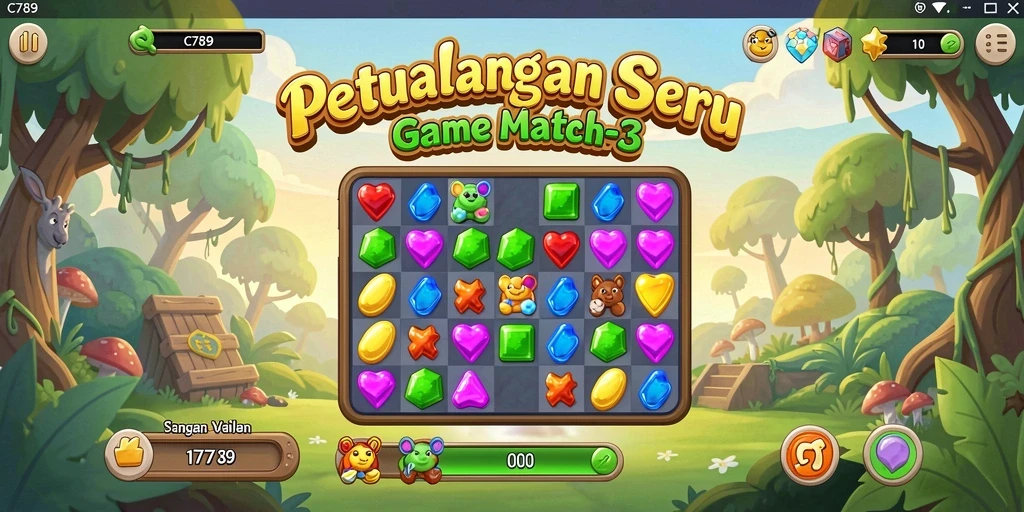 Tangkapan layar C789 menunjukkan aksi mencocokkan buah yang seru.