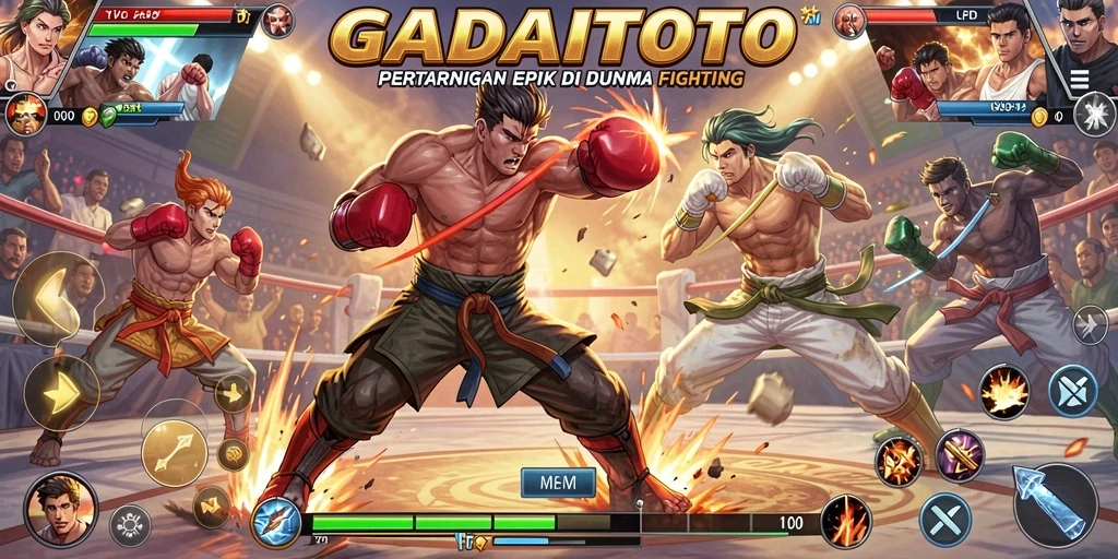 Screenshot utama GADAITOTO menunjukkan aksi pertarungan menegangkan.