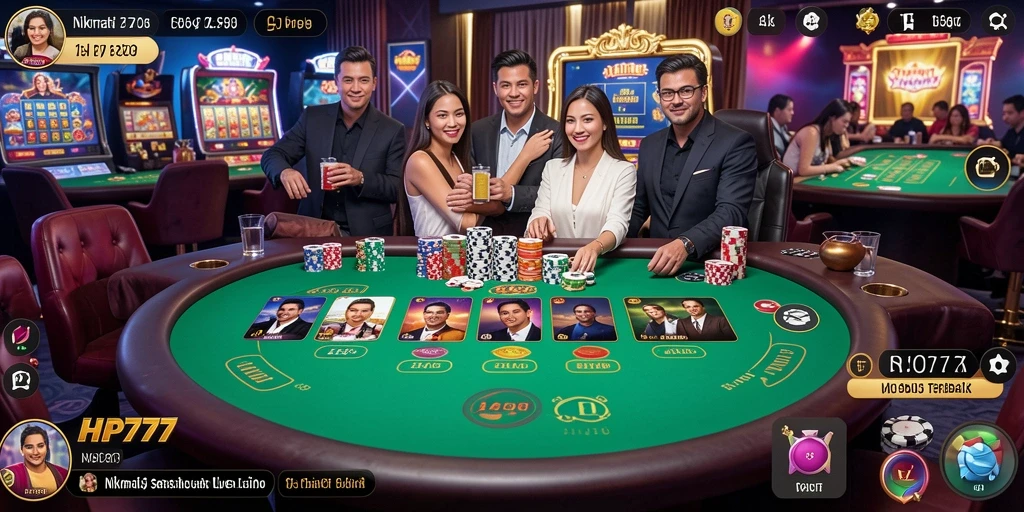 Gameplay HP777 yang mendebarkan dengan dealer langsung di kasino.