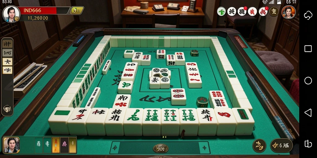 Screenshot IND666 menampilkan suasana permainan Mahjong yang seru dan penuh tantangan.