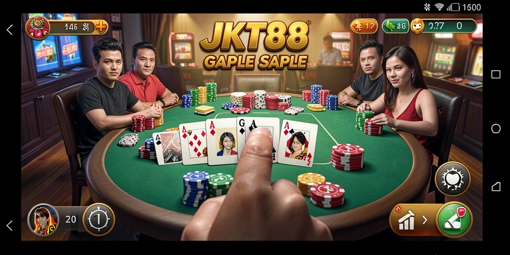 Screenshot gameplay JKT88 yang menampilkan keseruan bermain Gaple.
