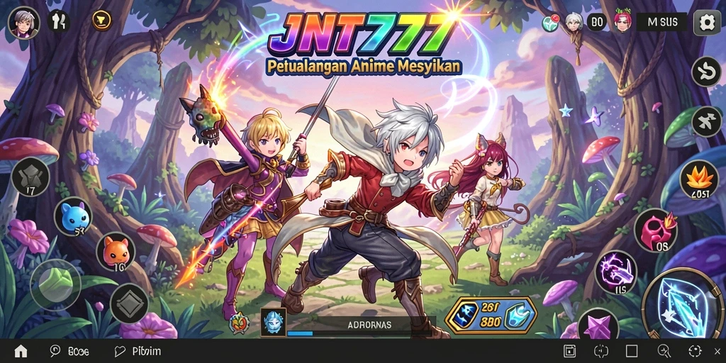 Screenshot utama JNT777 menampilkan aksi seru karakter Anime.