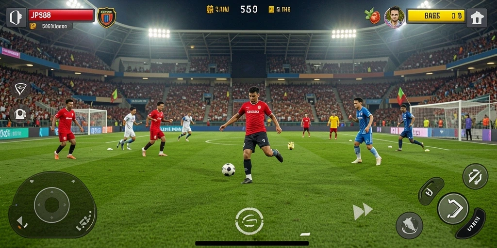 Tangkapan layar menampilkan aksi permainan sepak bola yang mendebarkan.