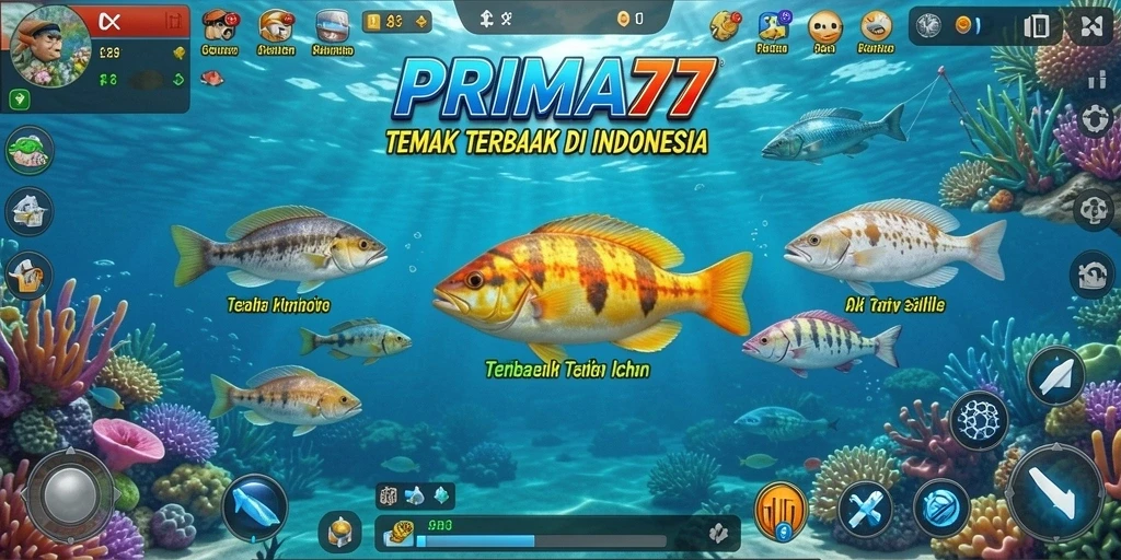 Screenshot PRIMA77 menampilkan aksi menangkap ikan yang seru.