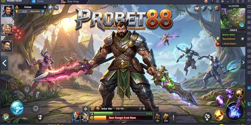 Screenshot PROBET88 menampilkan pertarungan epik dalam dunia MMORPG yang fantastis.