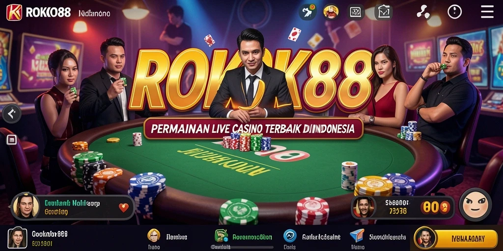 Screenshot gameplay ROKOK88 menampilkan suasana kasino yang hidup.