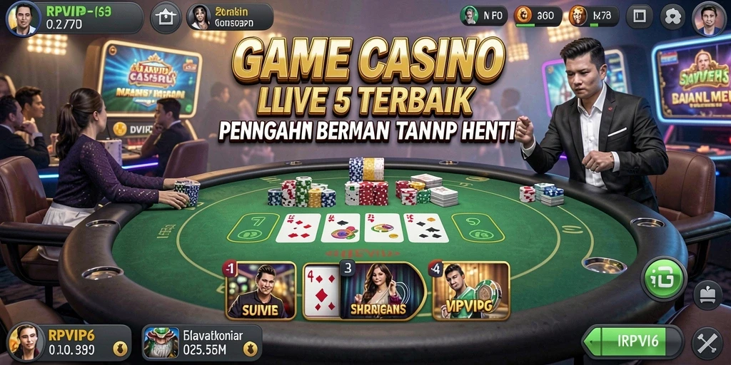 Screenshot gameplay RPVIP6 menampilkan dealer Live Casino yang menarik.