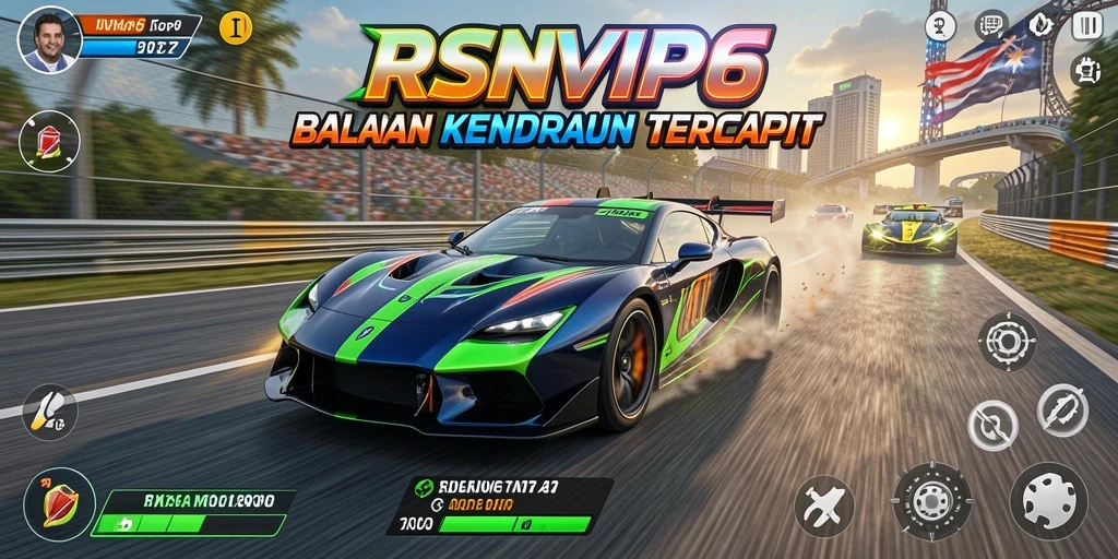 Tampilan gameplay seru dalam RSNVIP6 saat balapan di lintasan.