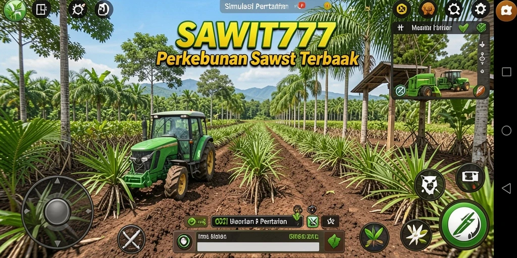 Screenshot utama SAWIT777 menunjukkan gameplay simulasi pertanian yang mendalam.