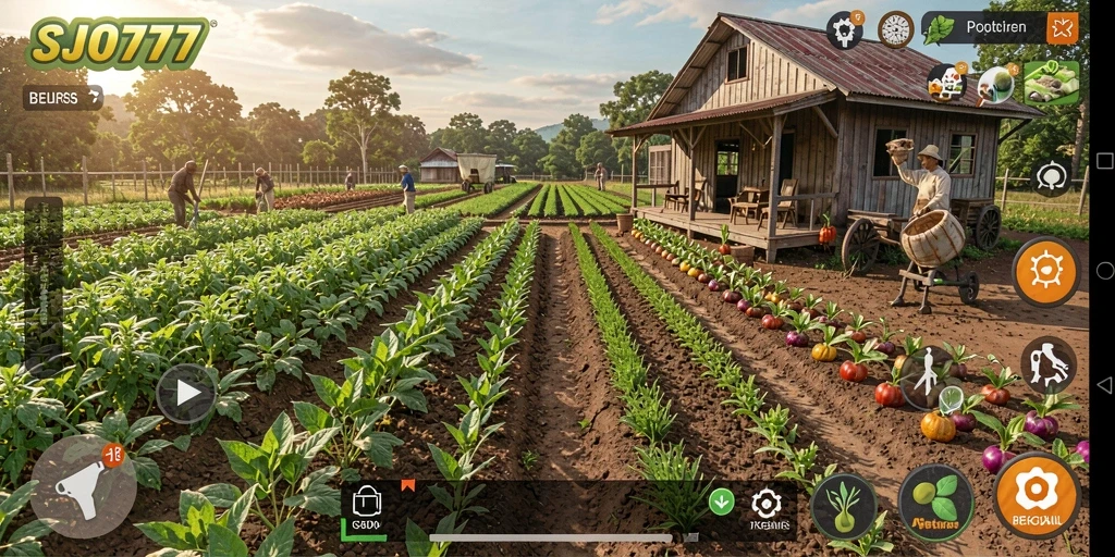 Screenshot gameplay SJO777 menampilkan aktivitas bertani yang menawan.