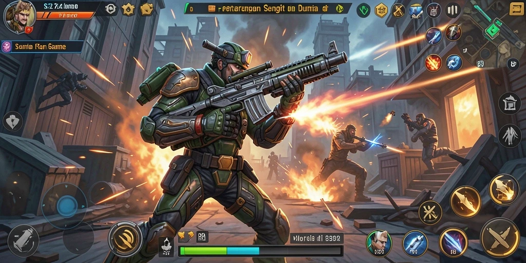 Tampilan gameplay SL72 dengan aksi pertarungan yang seru dan karakter unik.