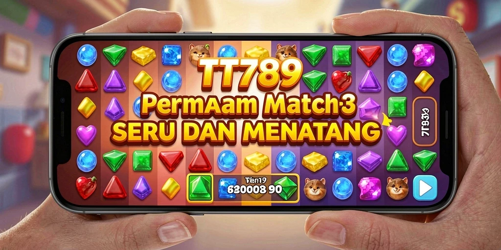 Tangkapan layar utama TT789 yang menunjukkan gameplay Match-3 yang menawan.