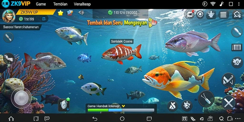 Screenshot gameplay ZK9VIP yang menampilkan aksi tembak ikan yang seru.